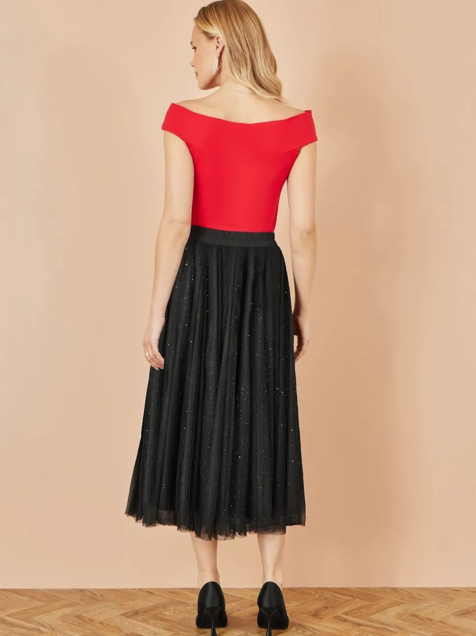 Yumi Black Sparkle Mesh Tulle Skirt