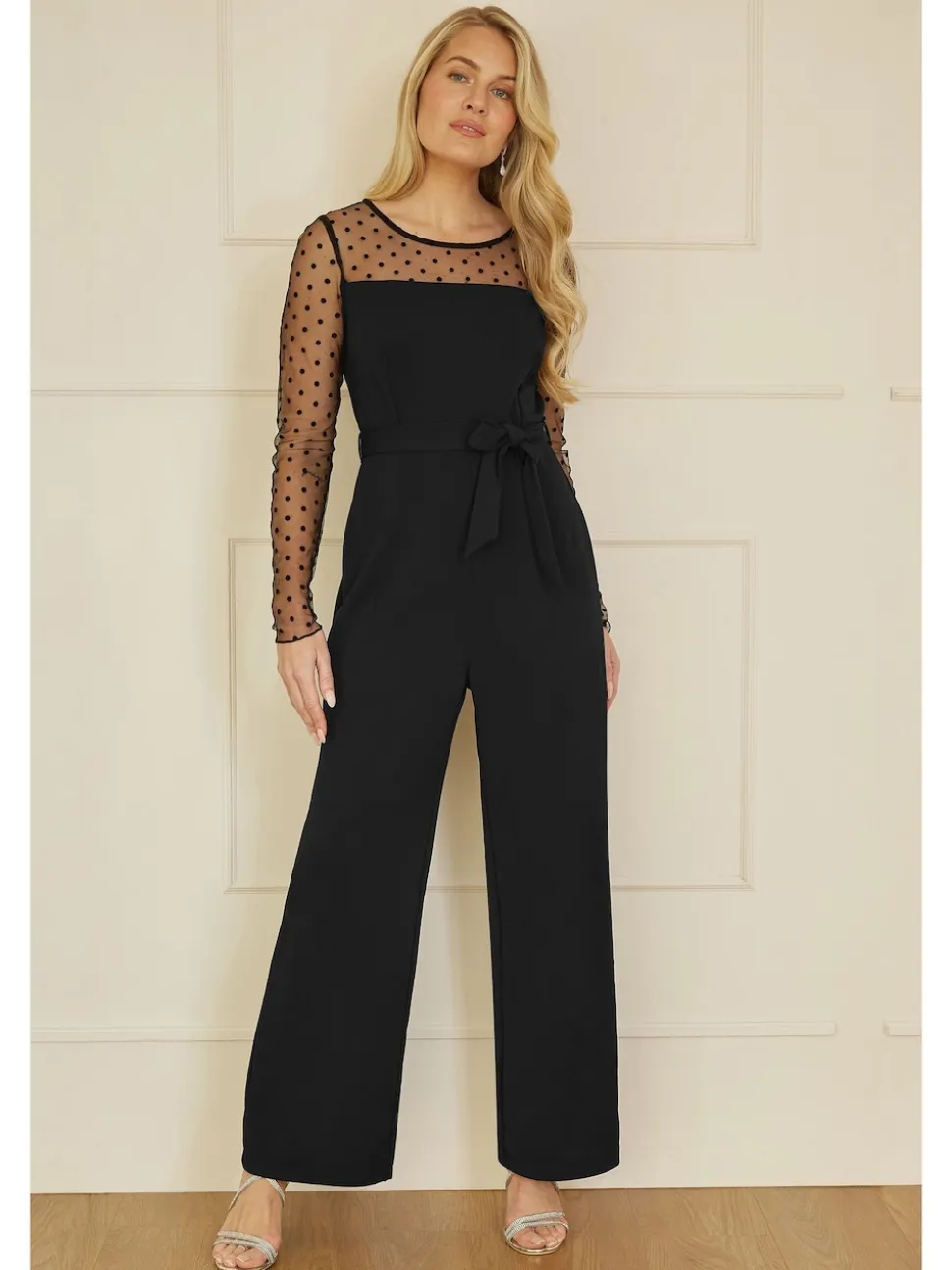 Yumi Black Spot Mesh Stretch Jumpsuit
