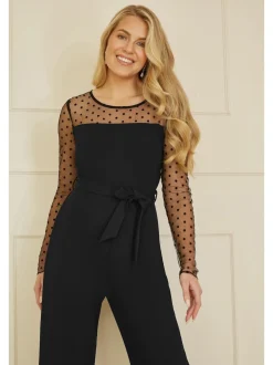 Yumi Black Spot Mesh Stretch Jumpsuit