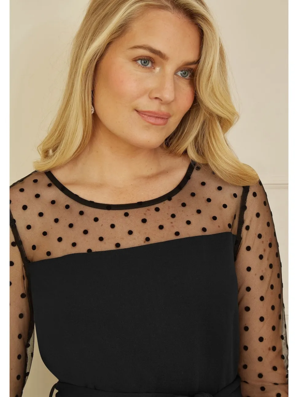Yumi Black Spot Mesh Stretch Jumpsuit