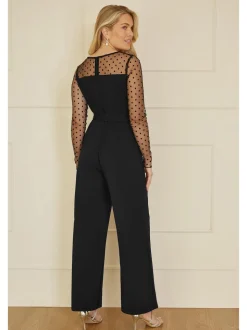 Yumi Black Spot Mesh Stretch Jumpsuit