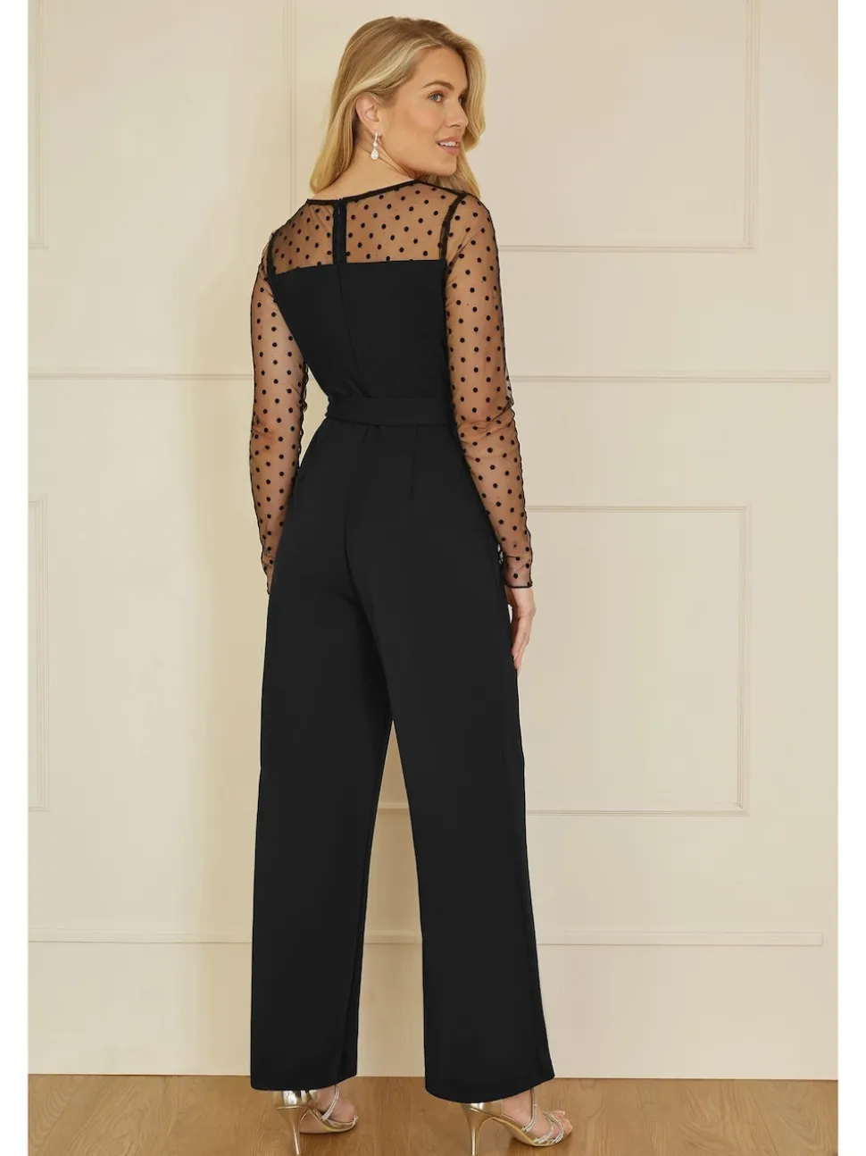 Yumi Black Spot Mesh Stretch Jumpsuit