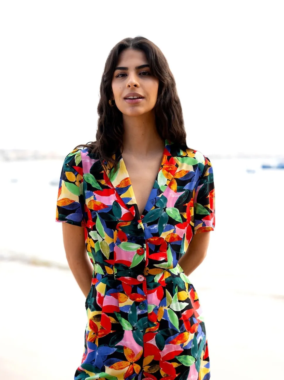 Yumi Black Tropical Leaf Print Playsuit