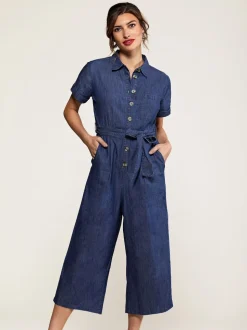 Yumi Blue 100% Cotton Denim Button Jumpsuit