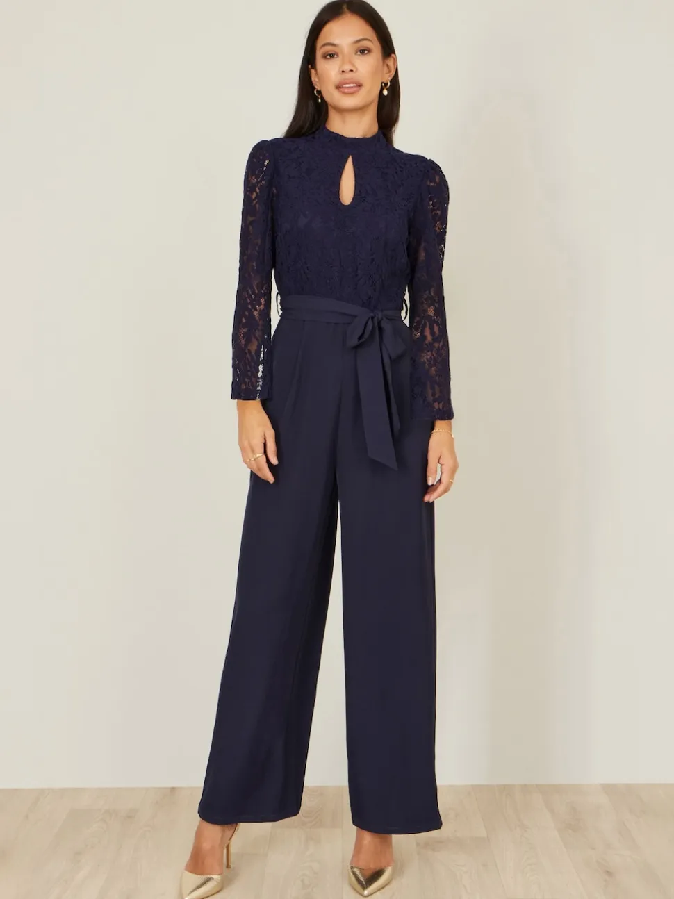Yumi Blue Lace Appliqué Jumpsuit