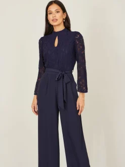 Yumi Blue Lace Appliqué Jumpsuit