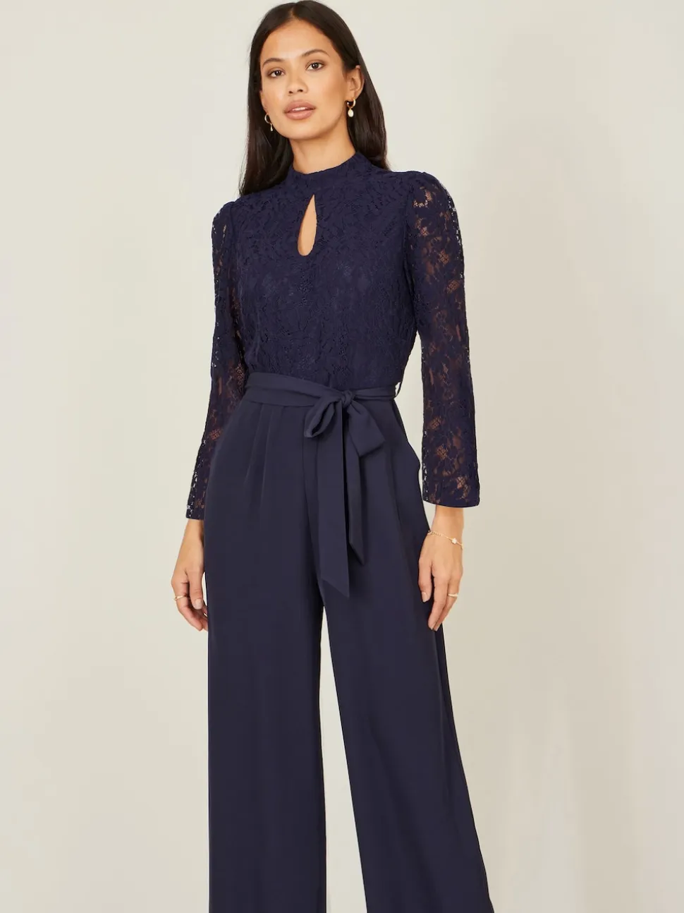 Yumi Blue Lace Appliqué Jumpsuit