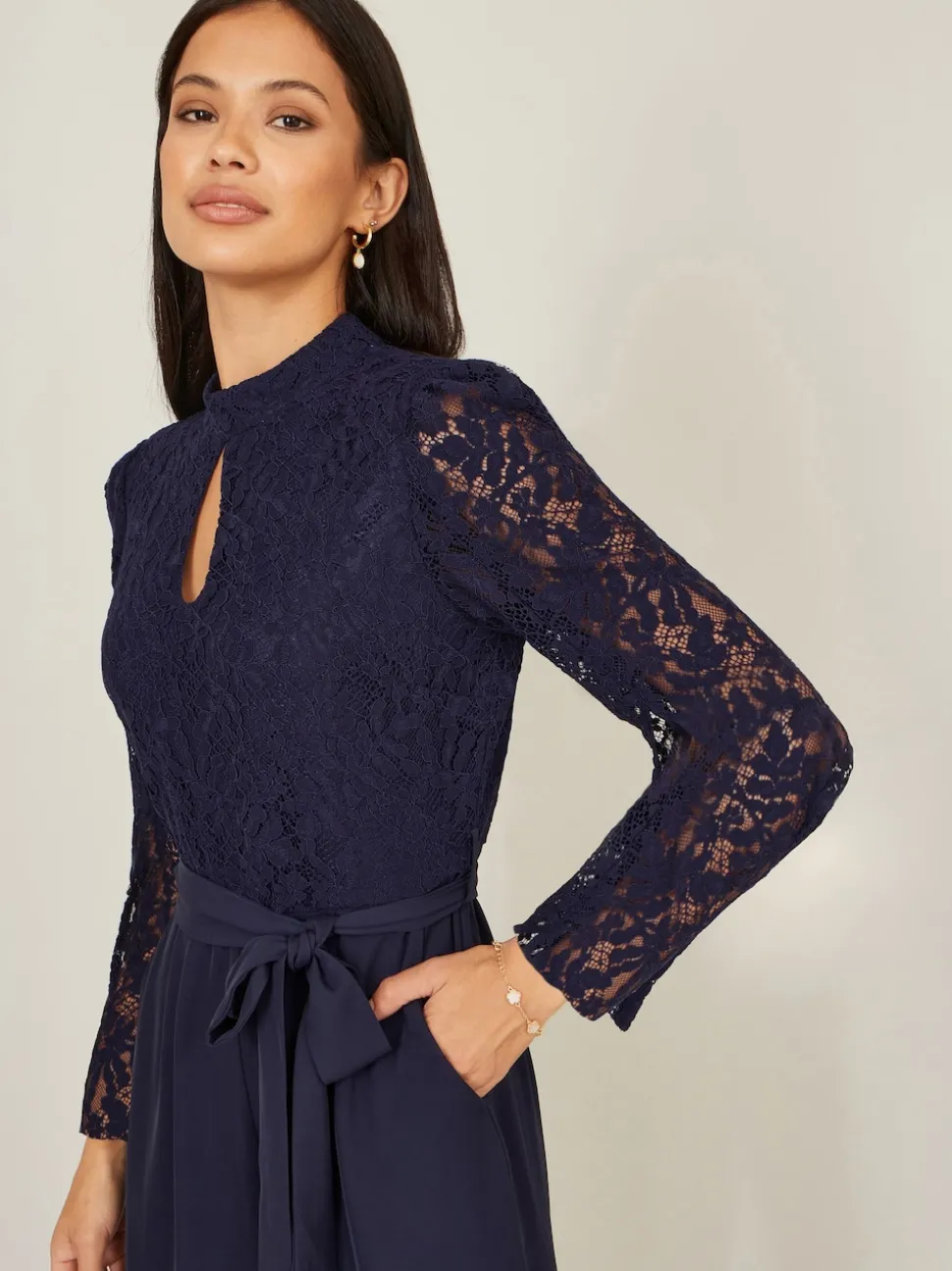 Yumi Blue Lace Appliqué Jumpsuit
