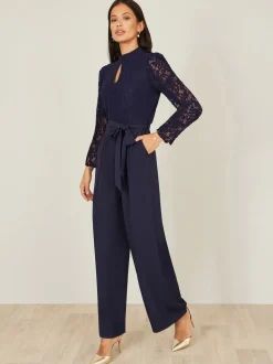 Yumi Blue Lace Appliqué Jumpsuit