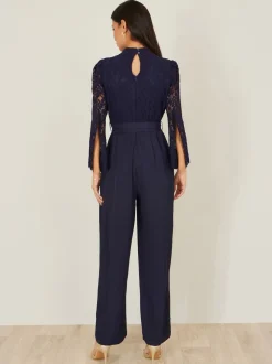 Yumi Blue Lace Appliqué Jumpsuit