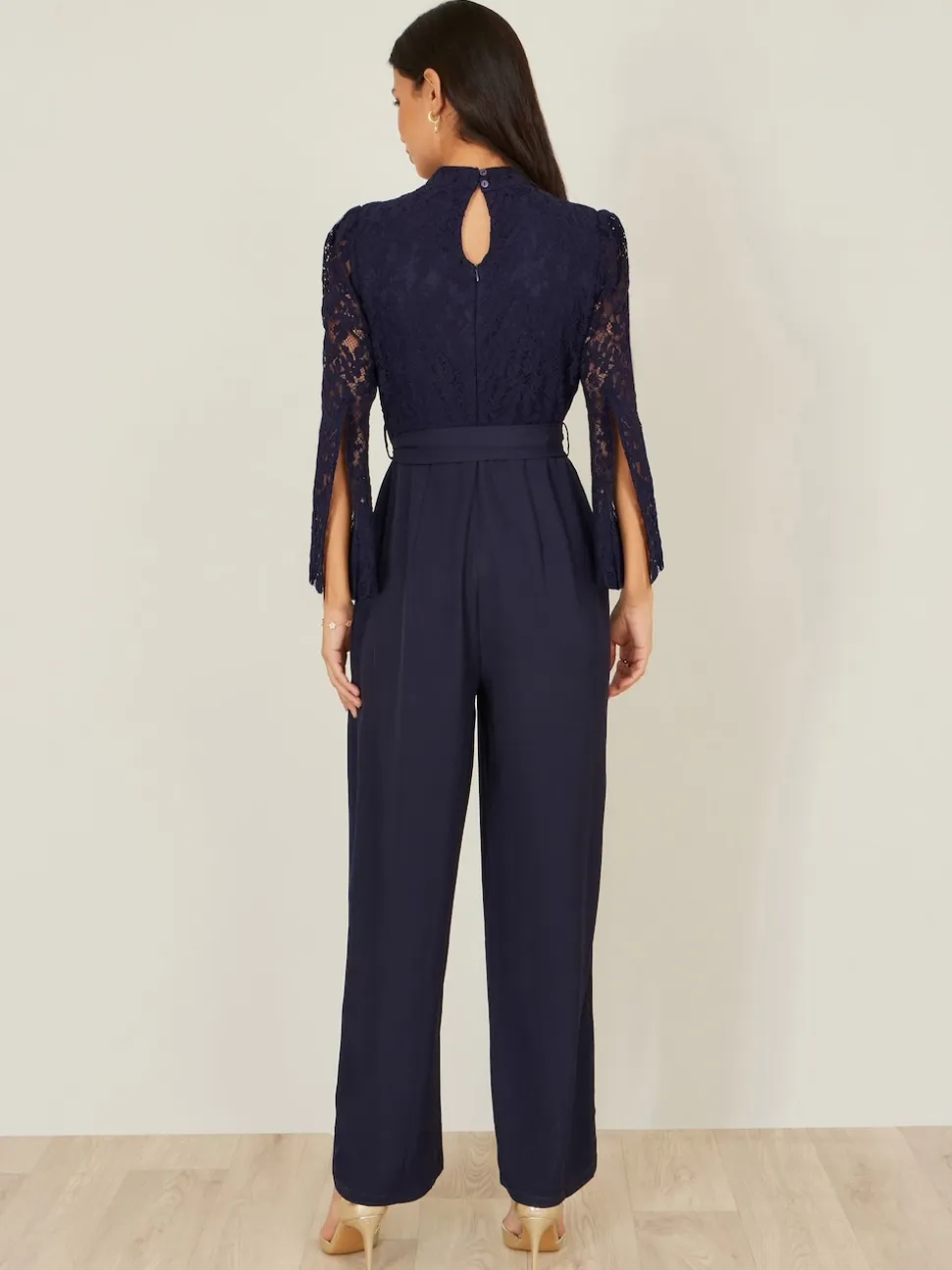 Yumi Blue Lace Appliqué Jumpsuit