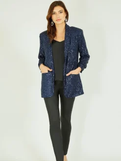 Yumi Blue Sequin Blazer With Pockets