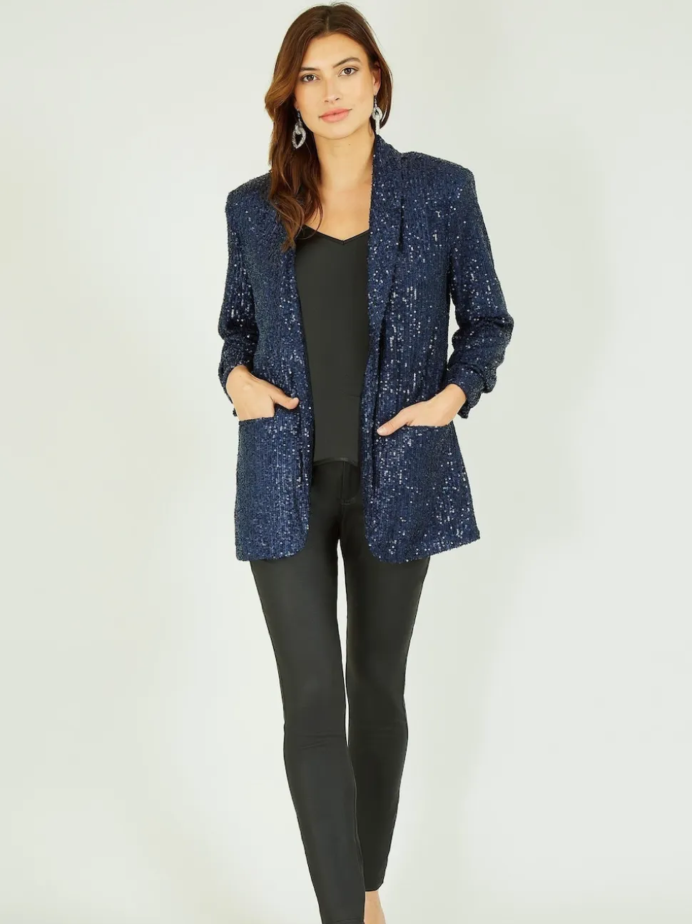 Yumi Blue Sequin Blazer With Pockets
