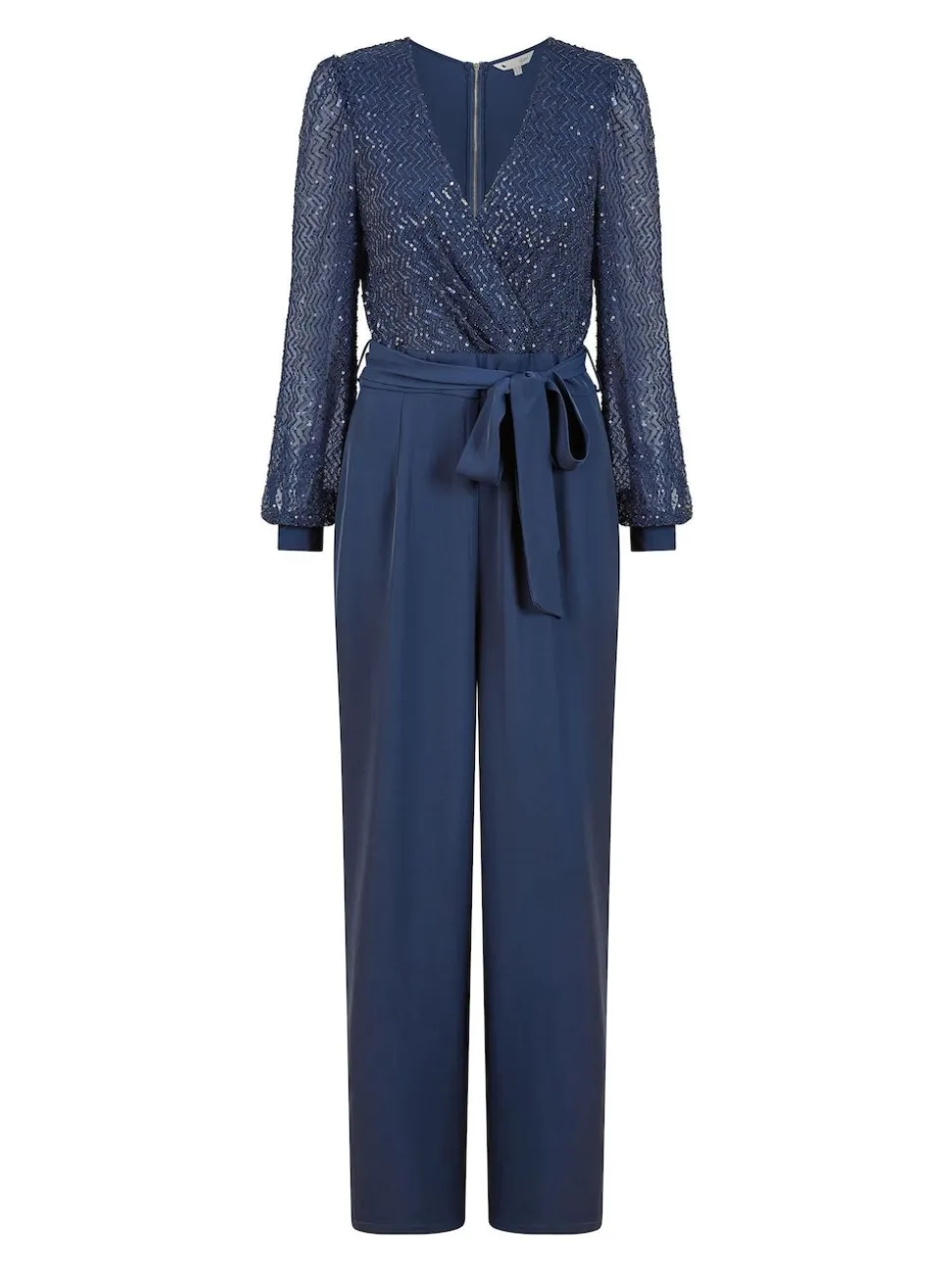 Yumi Blue Sequin Jumpsuit With Long Sleeves