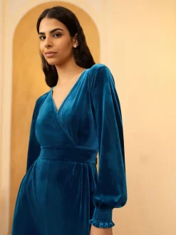 Yumi Blue Velvet Long sleeve Jumpsuit