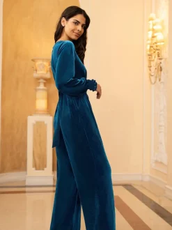 Yumi Blue Velvet Long sleeve Jumpsuit