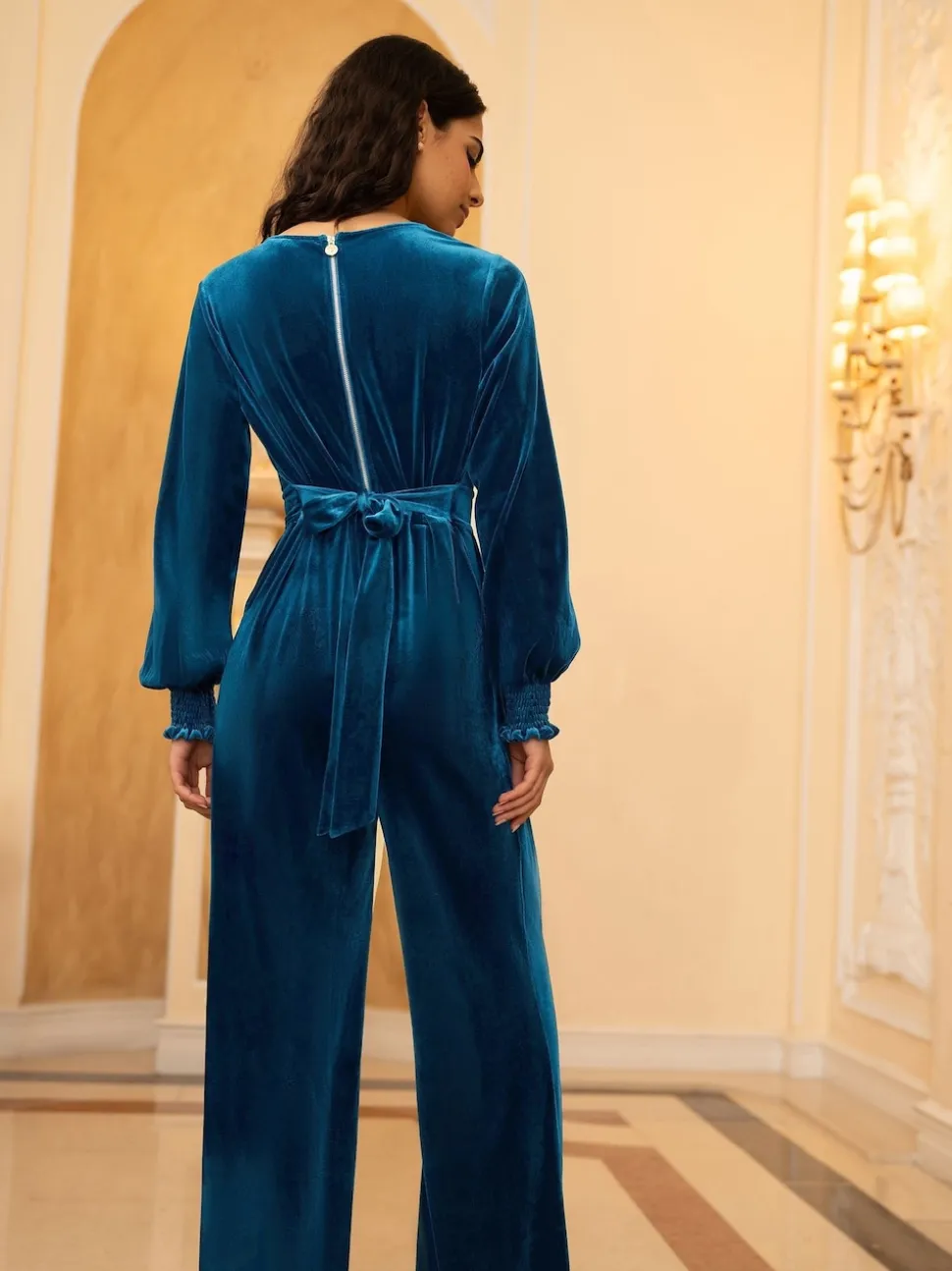 Yumi Blue Velvet Long sleeve Jumpsuit