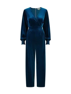Yumi Blue Velvet Long sleeve Jumpsuit