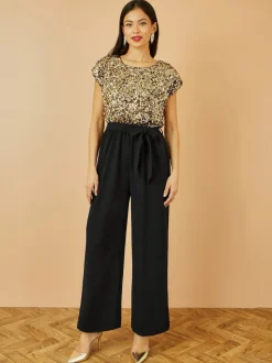 Yumi Gold Sequin Top Stretch Jumpsuit