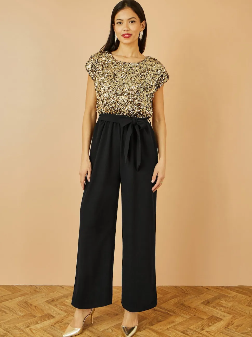 Yumi Gold Sequin Top Stretch Jumpsuit