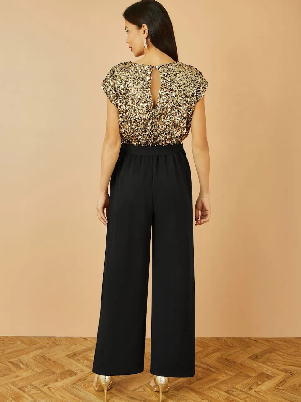 Yumi Gold Sequin Top Stretch Jumpsuit
