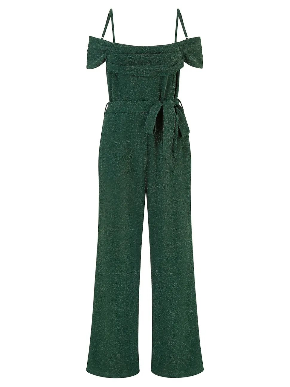 Yumi Green Sparkle Stretch Bardot Jumpsuit