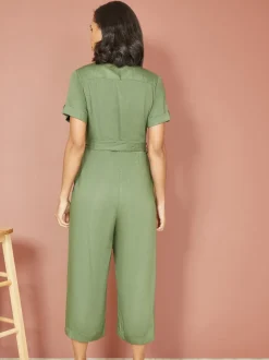 Yumi Green Twill Viscose Utility Jumpsuit