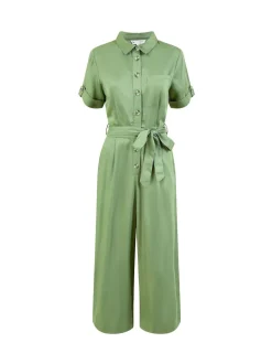 Yumi Green Twill Viscose Utility Jumpsuit