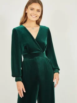 Yumi Green Velvet Long sleeve Jumpsuit