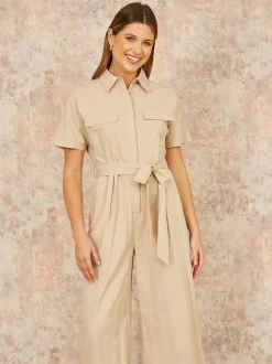 Yumi Natural Relaxed Fit Utility Jumpsuit