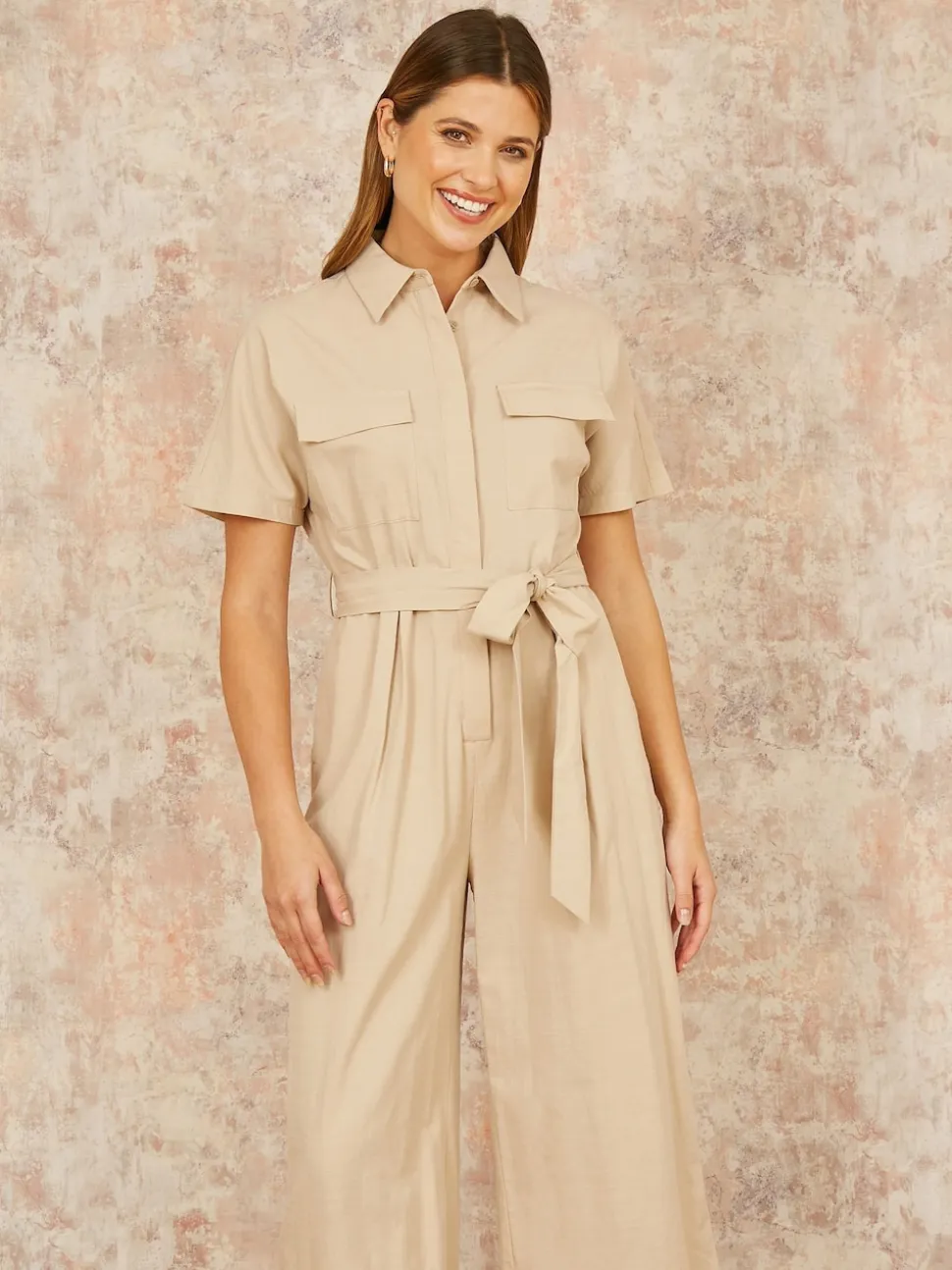 Yumi Natural Relaxed Fit Utility Jumpsuit