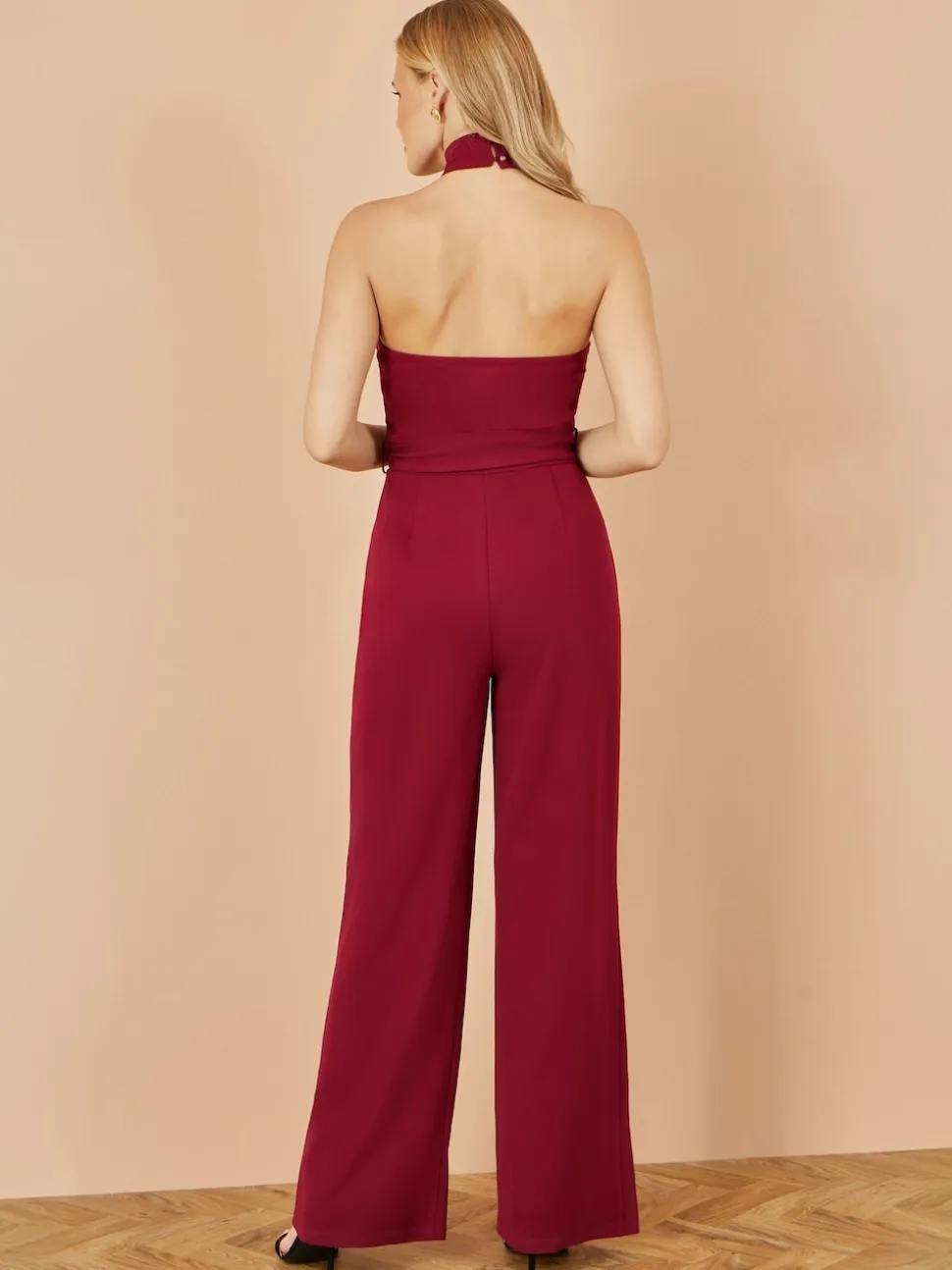 Yumi Red Cross Over Halter Neck Jumpsuit