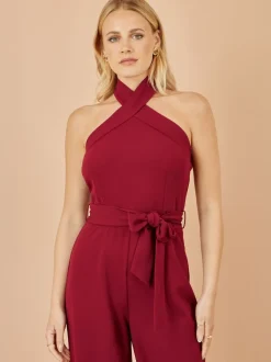 Yumi Red Cross Over Halter Neck Jumpsuit