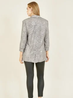 Yumi Silver Sequin Blazer With Pockets