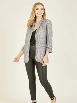 Yumi Silver Sequin Blazer With Pockets