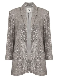 Yumi Silver Sequin Blazer With Pockets